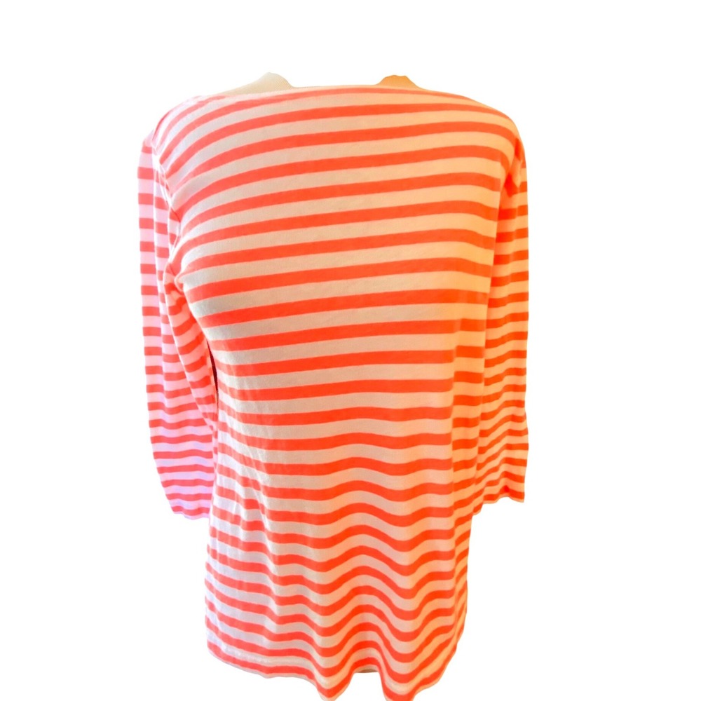 J.Crew Womens Neon Pink White Striped Boatneck 3/4 Sleeve Knit Top XS